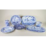 A SMALL COLLECTION OF BLUE AND WHITE PRINTED EARTHENWARE, 19th century, comprising a Chetham &