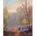 ERNEST HIGGINS RIGG (1868-1947), Bluebell Picking, Shipley Glen, oil on board, signed, inscribed