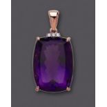 A LARGE AMETHYST PENDANT, the facet cut cushion amethyst of approximately 60cts claw set to a 14k