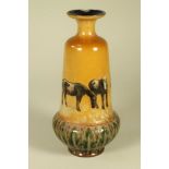 A ROYAL DOULTON STONEWARE VASE, 1902-1906, of stylised baluster form with everted rim, the body with