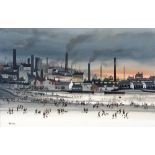 BRIAN SHIELDS "BRAAQ" (1951-1997), Industrial Town with Figures in the Foreground, oil on board,