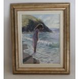 NICHOLAS ST JOHN ROSSE (b. 1945), Young Girl Paddling on a Beach, oil on board, signed, 16" x 12",