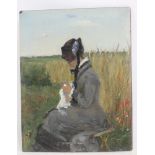 FRENCH SCHOOL (Late 19th Century), Portrait of a Lady Seated in a Cornfield, oil on board, unsigned,