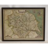 JOHN SPEED (1552-1629), "York Shire", hand coloured engraved map with title cartouche, scale,