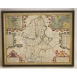 JOHN SPEED (1552-1629), "Stafford Countie And Towne ...", hand coloured engraved map with plans of