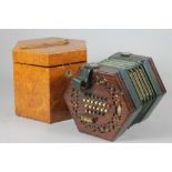 A VICTORIAN ENGLISH CONCERTINA, probably Lachenal, tutor model with forty eight natural and