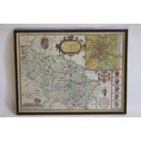 JOHN SPEED (1552-1629), "The West Riding of Yorkshyre ...1610", hand coloured engraved map with