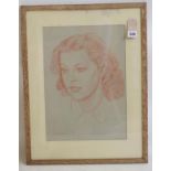 JACOB KRAMER (1892-1962), Bust Portrait of a Young Woman, red chalk drawing, signed, inscribed verso