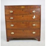 A GEORGIAN MAHOGANY CHEST, c.1800, of straight fronted form with ebony stringing, reeded edged