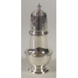 A SILVER SUGAR CASTOR, makers Mappin & Webb, London 1933, of plain vase form on a low pedestal foot,