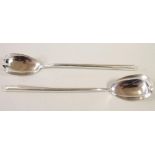 A PAIR OF SILVER SALAD SERVERS, maker Wm. Coulthard, Birmingham 1913, the oval bowls on hollow