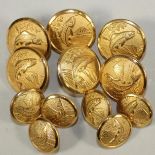 A SET OF TWELVE HOLLAND & SHERRY GILT METAL ANGLING BUTTONS, cast in relief with a leaping salmon,