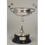 A SILVER TROPHY CUP, makers H.W. Plate Manufacturing Co., Birmingham 1929, the single girdled