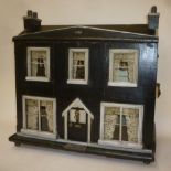 A late 19th century doll's house, painted wood scratch built construction with pitched roof, two