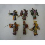 Six oriental piano dolls, hand painted ceremonial costumes and heads, 3" high