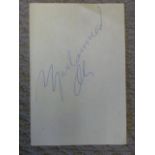 Mohammed Ali, autograph in blue ball point on plain sheet, 6" x 4" Provenance: The owner was working