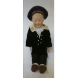 A Gebruder Heubach laughing boy doll with bisque shoulder head intaglio eyes, moulded hair,