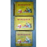 Three Minibrix all rubber construction sets Nos 1, 2 and 3, and two instruction books, boxed