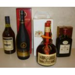 One bottle Remy Martin V.S.O.P. Cognac, boxed, one bottle Martell V.S. Cognac, one half bottle