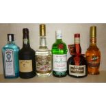 One bottle Bombay Sapphire gin, one bottle Grand Marnier, one bottle Bols Curacao Triple Sec, one