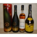 One bottle Remy Martin V.S.O.P. Cognac, boxed, one 500ml Janneau 5 year old Armagnac, one litre