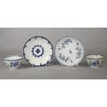 TWO PENNINGTON'S LIVERPOOL PORCELAIN TEABOWLS AND A SAUCER, c.1785, painted in underglaze blue