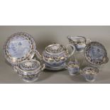 A MILES MASON PORCELAIN PART TEA AND COFFEE SERVICE, c.1810, printed in underglaze blue with the