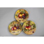 A SET OF THREE ROYAL WORCESTER CHINA PLATES 1922 (x2) and 1929, of plain circular form, painted in