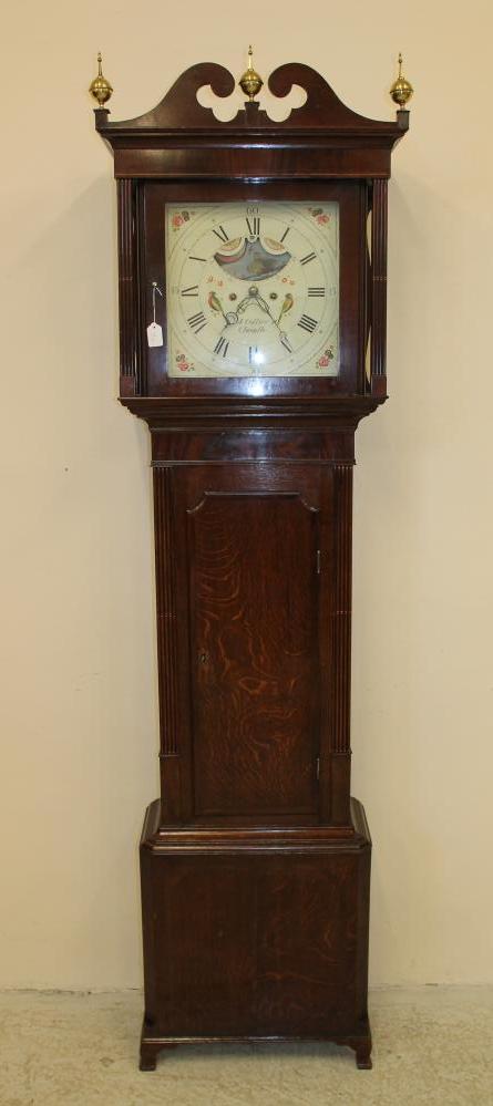 AN OAK LONGCASE CLOCK by J. Collier, Cheadle, the eight day movement with anchor escapement striking