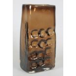 A WHITEFRIARS GLASS "NUTS AND BOLTS" VASE, 1960's, designed by Geoffrey Baxter in cinnamon, shape