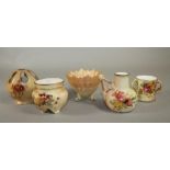 A COLLECTION OF ROYAL WORCESTER BLUSH IVORY CHINA, various dates, all painted in colours with