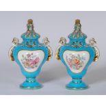 A PAIR OF MINTON PORCELAIN POT POURRI VASES AND COVERS, c.1850, in the Sevres style, of inverted