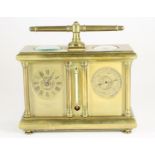 A FRENCH BRASS WEATHER STATION CARRIAGE CLOCK, early 20th century, the clock with platform