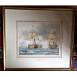 Watercolour, Sea battle scene by HW Harvey B.1819.