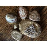 Five mainly 19thc lockets including 9carat, pinchbeck, cameo etc.