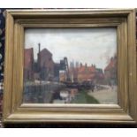 Oil on board view of Beverley Beck looking towards the Minster by RICHARD JACK 1866 - 1952 painted