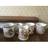 Five Royal commemorative mugs including Copeland.