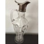 Heath and Middleton silver mounted claret jug London 1903 with engraved glass decoration designed by