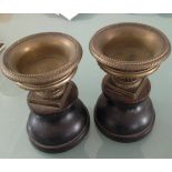 Pair fine quality bronze urns on later turned wooden bases