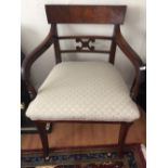 Mahogany carver armchair with newly upholstered seat 19thc.