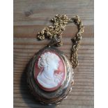 A 9ct gold locket with cameo on chain