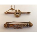 Two good quality 19th c bar brooches gold, set with diamonds and seed pearls