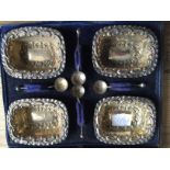 Boxed set of 4 1924 Birmingham silver salts and spoons