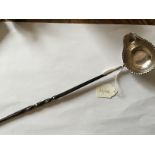 Baleen and silver toddy ladle with silver coin to base dated 1723, slight a/f.