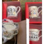 Three Spode and one Aynsley commemorative mugs.