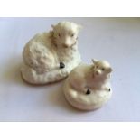 Two Rockingham porcelain sheep slight a/f incised 109 mark