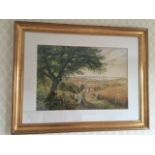 Large watercolour harvest scene by Bonomi E Warren