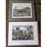 Two prints including the Queen's visit to Hull.