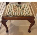 Walnut dressing table stool with needlepoint top