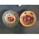 Pair Aynsley fruit painted cabinet plates by D Jones